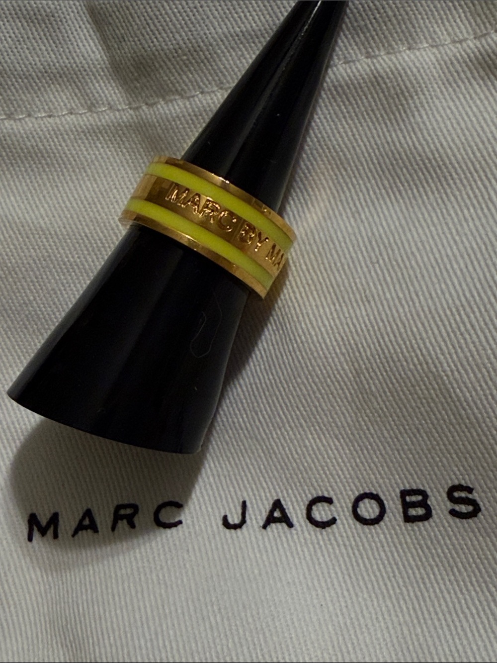 Marc Jacobs Gold-Tone Ring with Yellow Enamel Stripes (50)